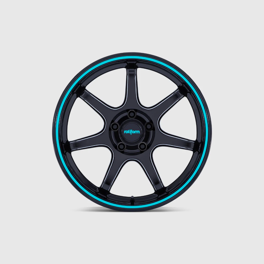 Rotiform RC208 BPU Flow Formed GLOSS BLACK W/ TEAL STRIPE - Image 5
